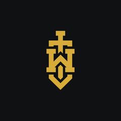 Letter W logo with sword. creative minimal monogram symbol. Universal elegant vector sign design. Premium business logotype. Graphic alphabet symbol for corporate business identity