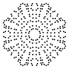 Ornamental round dotted flower isolated on white background. Black halftone mandala. Geometric circle element. Vector illustration. 