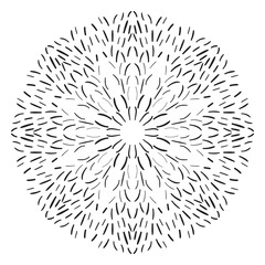 Ornamental round dotted flower isolated on white background. Black halftone mandala. Geometric circle element. Vector illustration. 