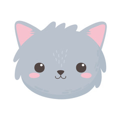 cute gray cat face animal cartoon isolated white background design