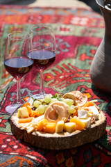 Wine and snack set. Antipasto and catering table