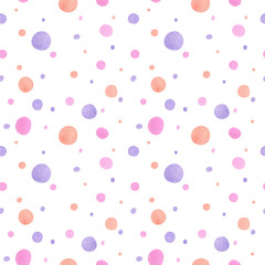 Seamless watercolor pattern with multicolored polka dots for fabric texture, children and party accessories desig, decor
