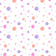 Seamless watercolor pattern with multicolored polka dots for fabric texture, children and party accessories desig, decor