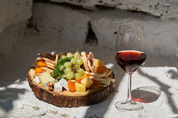 Wine and snack set. Antipasto and catering table