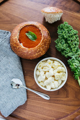 Tomato Basil Soup with Macaroni and Cheese