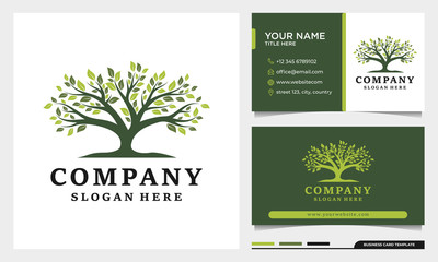 Nature tree of life oak logo design with business card template