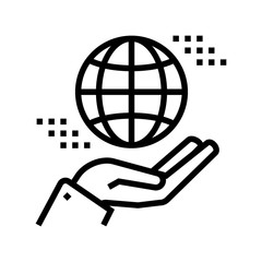 hand holding earth sphere line icon vector. hand holding earth sphere sign. isolated contour symbol black illustration