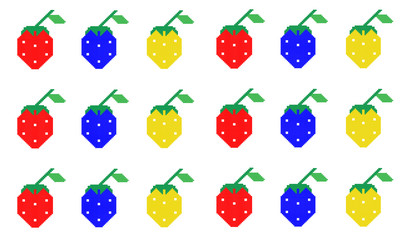 Seamless pattern of purple, red, yellow strawberries made of dots. Acceptable for textile, food and drink design.