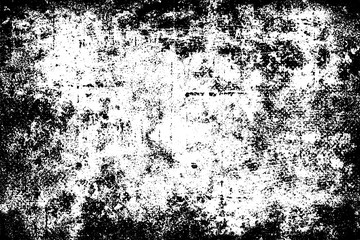 Grunge background black and white. Texture of chips, cracks, scratches, scuffs, dust, dirt. Dark monochrome surface. Old vintage vector pattern.