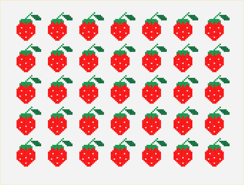 Seamless pattern of  strawberries made of dots. Acceptable for textile, food and drink design.