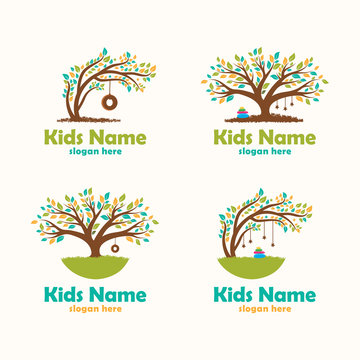 colorful tree Child care logo inspiration flat design collection