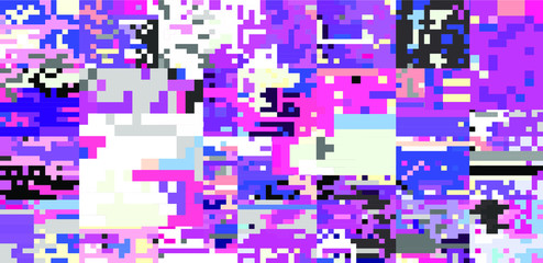 Abstract pixelated background with flickers and datamoshing effect. Vaporwave and cyberpunk style aesthetics.