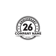 26th year anniversary emblem logo design template