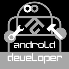 Android developer. Icon.
Monochrome, flat, symbolic image in the form of a two-legged mechanical device.