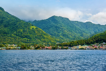 A view towards Soufriere in St Lucia in the morning