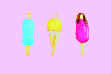 ice cream girls watercolor painting