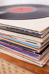 Pile of the vinyl records
