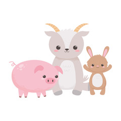 Obraz na płótnie Canvas cute little rabbit goat and pig grass cartoon animals