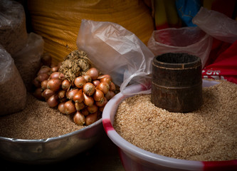 A rice shop inside Panjim Market in the South Indian state of Goa.
