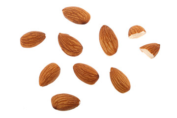 Almond isolated. Almonds on white background. Almond set. Full depth of field.