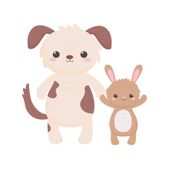little cute dog and rabbit cartoon animals isolated white background design