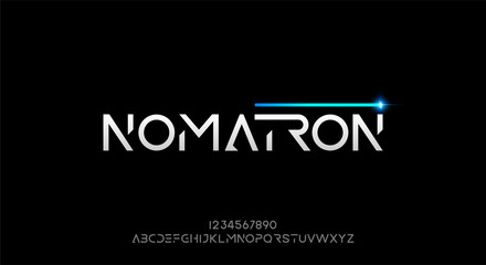 Nomatron, an abstract technology futuristic alphabet font. digital space typeface vector illustration design