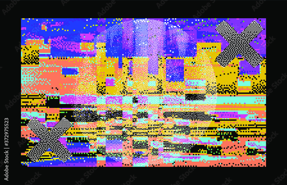Aufkleber Abstract pixelated background with flickers and datamoshing effect. Vaporwave and cyberpunk style aesthetics.