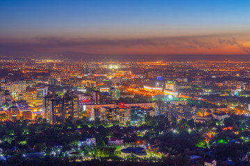 Night city of Almaty from above. An impressive view.