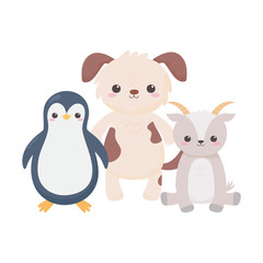 cute penguin dog and goat hearts cartoon animals