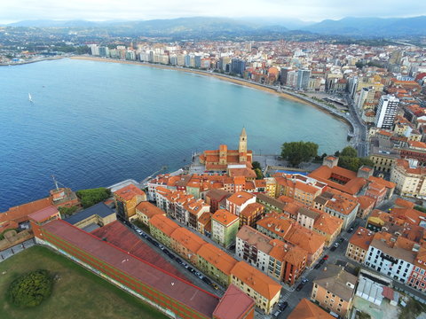 Gijon, beautiful coastal city of Asturias,Spain. Aerial Drone Photo