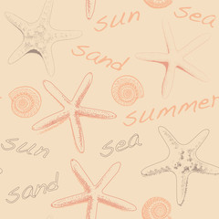 Sun, Sea, Sand pastel color seamless pattern