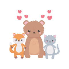 Obraz na płótnie Canvas cute bear cat fox tree hearts lovely cartoon animals