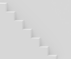 Straight stairs near white wall. White wall background with white stairway, 3D render