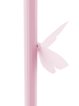 Light Pink Butterfly sitting on a stalk, origami butterfly, 3d illustration
