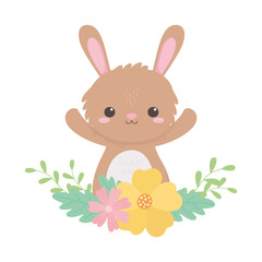 little rabbit flowers leaves foliage cartoon animal