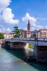 Fototapeta na wymiar Bridge on Adige River in Verona, Northern Italy.