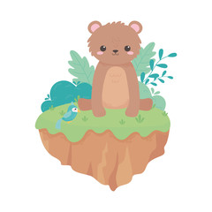 little cute bear sitting on grass cartoon animals in a natural landscape