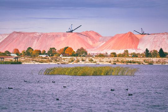 Mountains of empty ore when mining potassium. Belarus, Soligorsk
