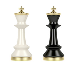 Fototapeta na wymiar White and black chess kings isolated on white background, front view