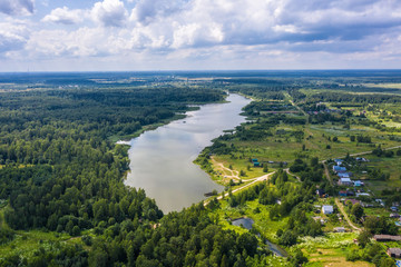 Fototapeta premium A large reservoir near the village of Ushakovka, Ivanovo region on a summer day.