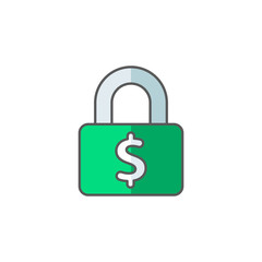 Lock dollar icon. Money protection, currency security vector. Line Filled icon.