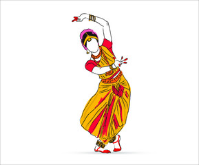 Indian dance bhartnatyam graphic illustration beautiful woman Design.	