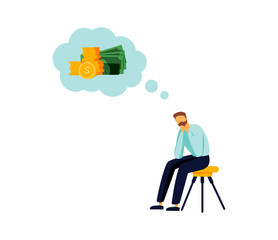 Vector illustration, financial problems, economic crisis, business bankruptcy, presses office worker with a headache, unpaid loan debt