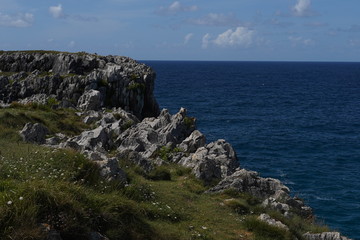 Asturias. Beautiful natural landscape beach rock cliffs. Guadamia,Spain