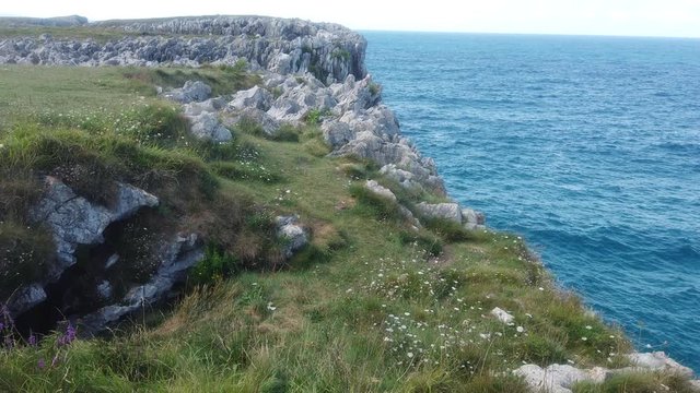 Asturias. Beautiful natural landscape beach rock cliffs. Guadamia,Spain