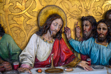 A sculpture of the Last Supper according to the painting by Leonardo da Vinci. St Martin's...