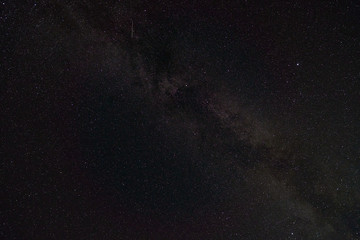black night sky and stars as background, the milky way and falling Perseid meteors