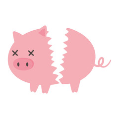 bankruptcy broken piggy bank crisis isolated icon white background