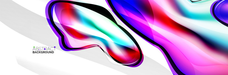 Vector abstract background, flowing liquid style bubble with metallic, color quicksilver chrome texture and color glow effects
