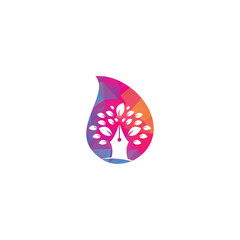 Obraz na płótnie Canvas Pen tree drop shape concept logo design template. Pen Tree Leaf Creative Business Logo Design